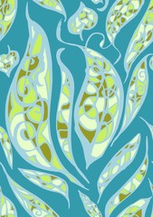A seamless pattern of abstract leaves.