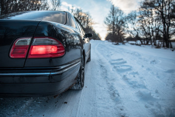car on snowy road