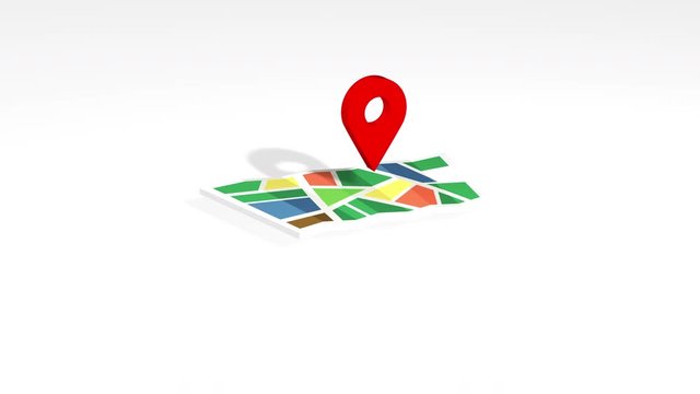 geo point symbol jumping on map indicating direction on white background and drops shadow
