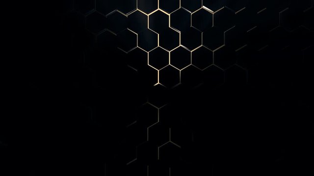 3d render animation, abstract hexagon geometric surface with backlit, minimal hexagon grid pattern, trendy technology background with hexagon pattern