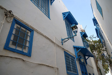 Fototapeta na wymiar Street view in the city of Sidi Bou Said, Tunisia