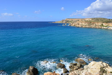 Fototapeta na wymiar Golden Bay in Malta in March.,