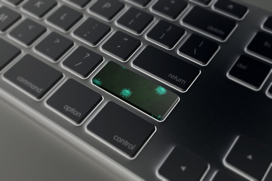 computer virus from internet, with message on enter key of keyboard. - Powered by Adobe