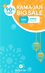Editable Ramadan special offer promotion banner design with ketupat 3d and mosque background vector illustration