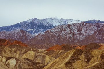 view of Rainbow Mountains in Zhangye Danxia Landform Geological Park