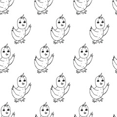 chicken seamless pattern on transparent background in black and white. chicken background for packing. Hand drawn illustration of chicken vector. Elements for designing invitation cards for Happy East