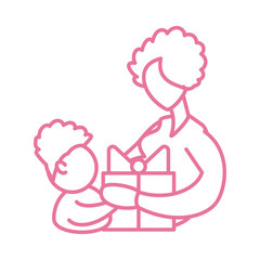 woman and son with gift box, line style icon