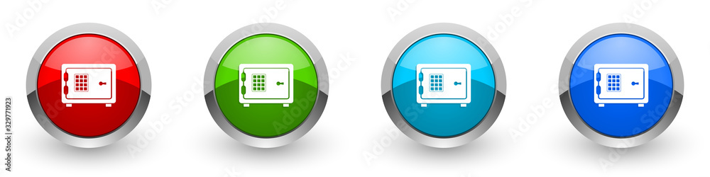 Poster digital safe silver metallic glossy icons, bank, business concept set of modern design buttons for w
