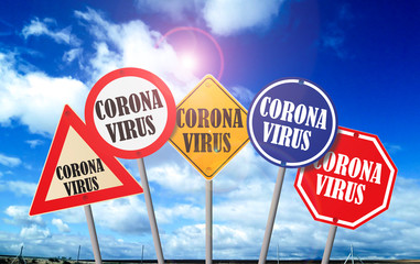 Road signs indicating coronavirus