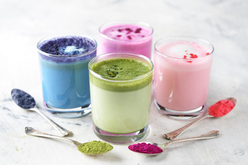 Different types of colored latte