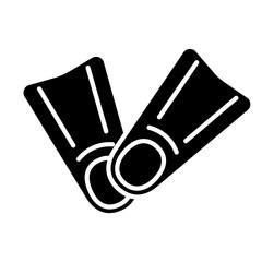 Silhouette pair of flippers icon. Outline logo of scuba diving. Black illustration for equipment rental, swimming lessons. Flat isolated vector image on white background. Cartoon symbol of water theme © akininam
