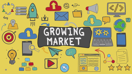 Growing Market, Yellow Illustration Graphic Technology Concept