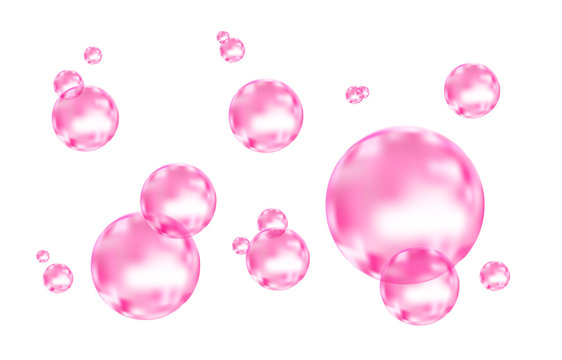 Pink fizzing air or water bubbles on white  background.