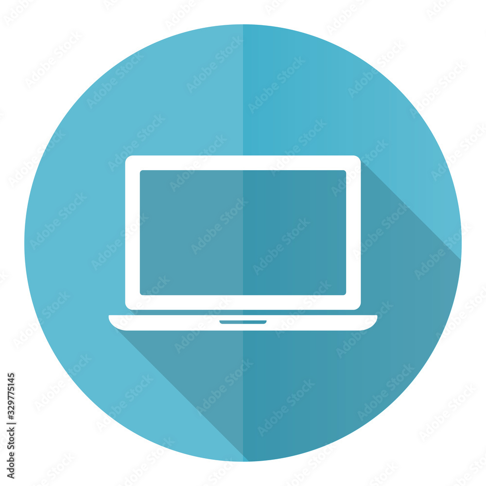 Poster notebook, laptop blue round flat design vector icon isolated on white background
