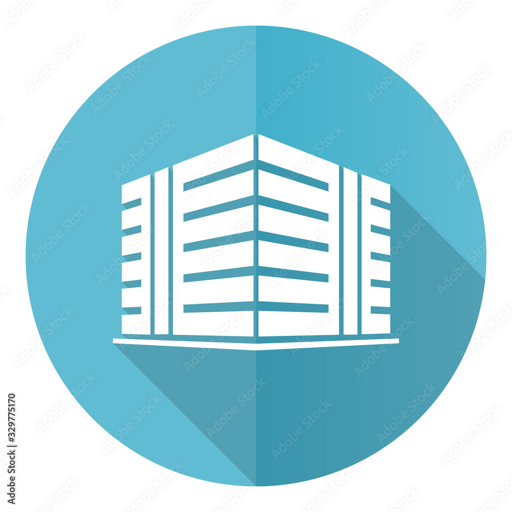 Poster office building blue round flat design vector icon isolated on white background