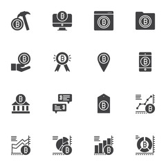 Cryptocurrency mining vector icons set, modern solid symbol collection, Bitcoin filled style pictogram pack. Signs, logo illustration. Set includes icons as bitcoin mining, online payment, price tag