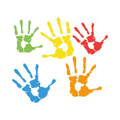 hands print paint set colors