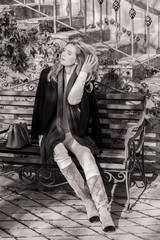 Obraz premium Romantic scene, woman waiting on a date. Pretty nice blond hair lady