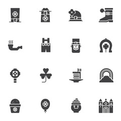 St. Patricks Day vector icons set, modern solid symbol collection, Saint patrick's holiday filled style pictogram pack. Signs, logo illustration. Set includes icons as leprechaun hat, shamrock flower