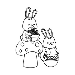 cute little rabbits with eggs painted in fungus