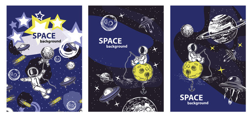 The cover design of the brochure on astronomy. Sample background for space theme.