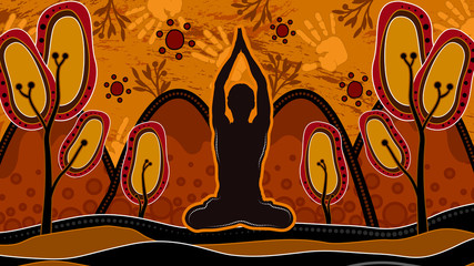 Aboriginal art vector painting, fitness and meditation concept