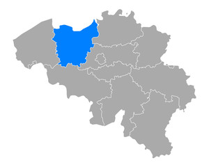 Karte von Ostflandern in Belgien