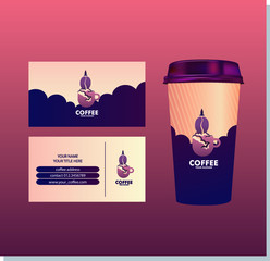 coffee logo with a cup and business card template