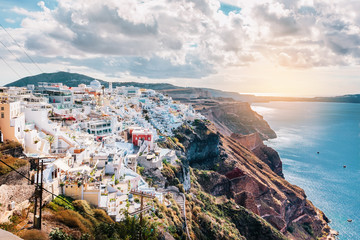 Naklejka premium Aerial view of Fira town - Santorini, GreeceA