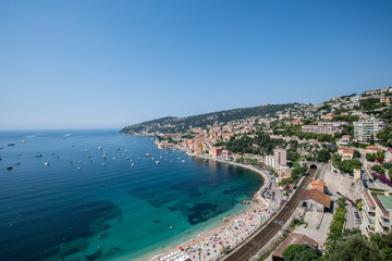 Fototapeta na wymiar Panoramic Aerial View of Harbor at Nice, Villefranche-sur-Mer, France