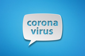 Speech bubble with coronavirus on blue background