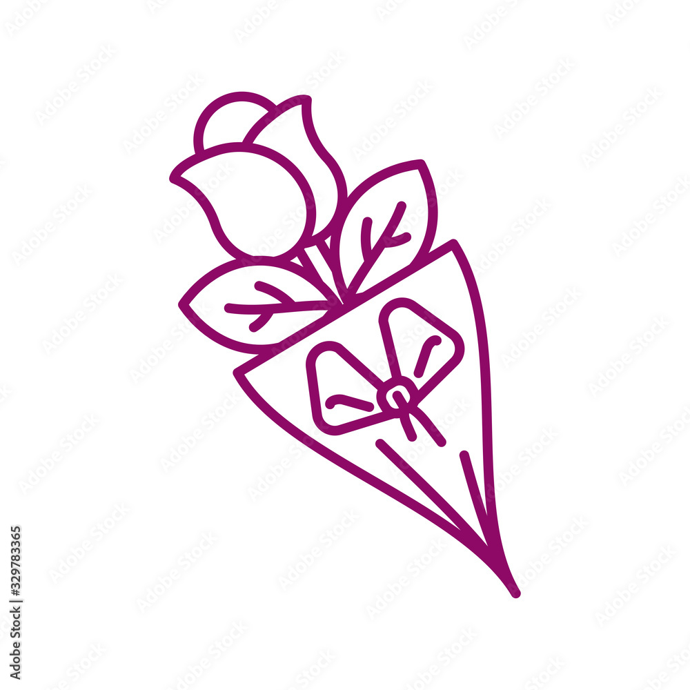 Sticker rose with leaf, line style and color