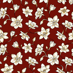 Narcissus floral pattern. Seamless design for textile, scrapbooking paper or wallpaper