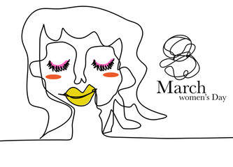 Doodle woman Day, Happy women day line.