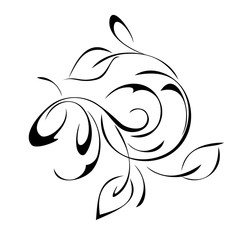 ornament 1077. decorative element with stylized leaves and curls in black lines on a white background
