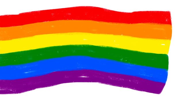Gay pride rainbow flag waving in wind. LGBT community symbol. Hand drawn looped grungy animation