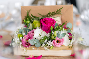 Details of a luxurious floral arrangement of a wedding or ceremony