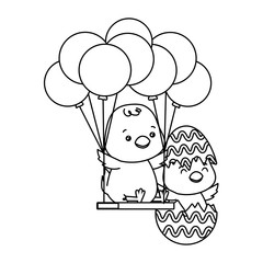 cute little chicks in egg shell painted and balloons helium
