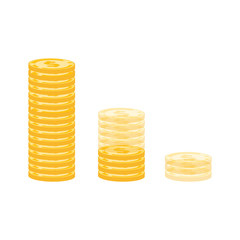 stack of money coin loss down, gold coins vectors isolated on white background