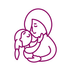 mother with daughter, line style icon