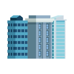 three buildings with windows isolated icon