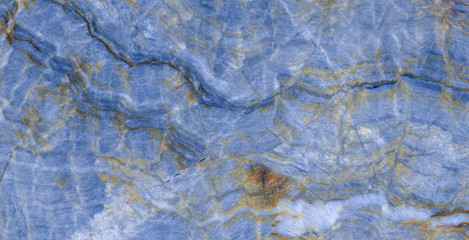 Luxurious blue agate marble texture with brown veins, polished marble quartz stone background striped by nature with a unique patterning, it can be used for interior home décor tile and ceramic tile.