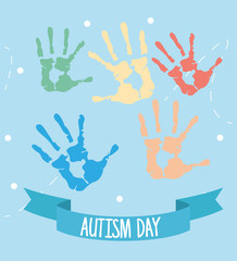 world autism day with hands print