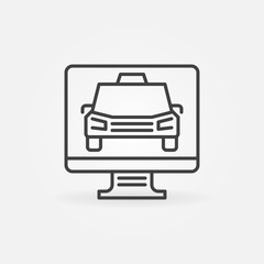 PC Display with Taxi vector concept icon or sign in thin line style