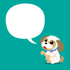 Cartoon character shih tzu dog with speech bubble for design.