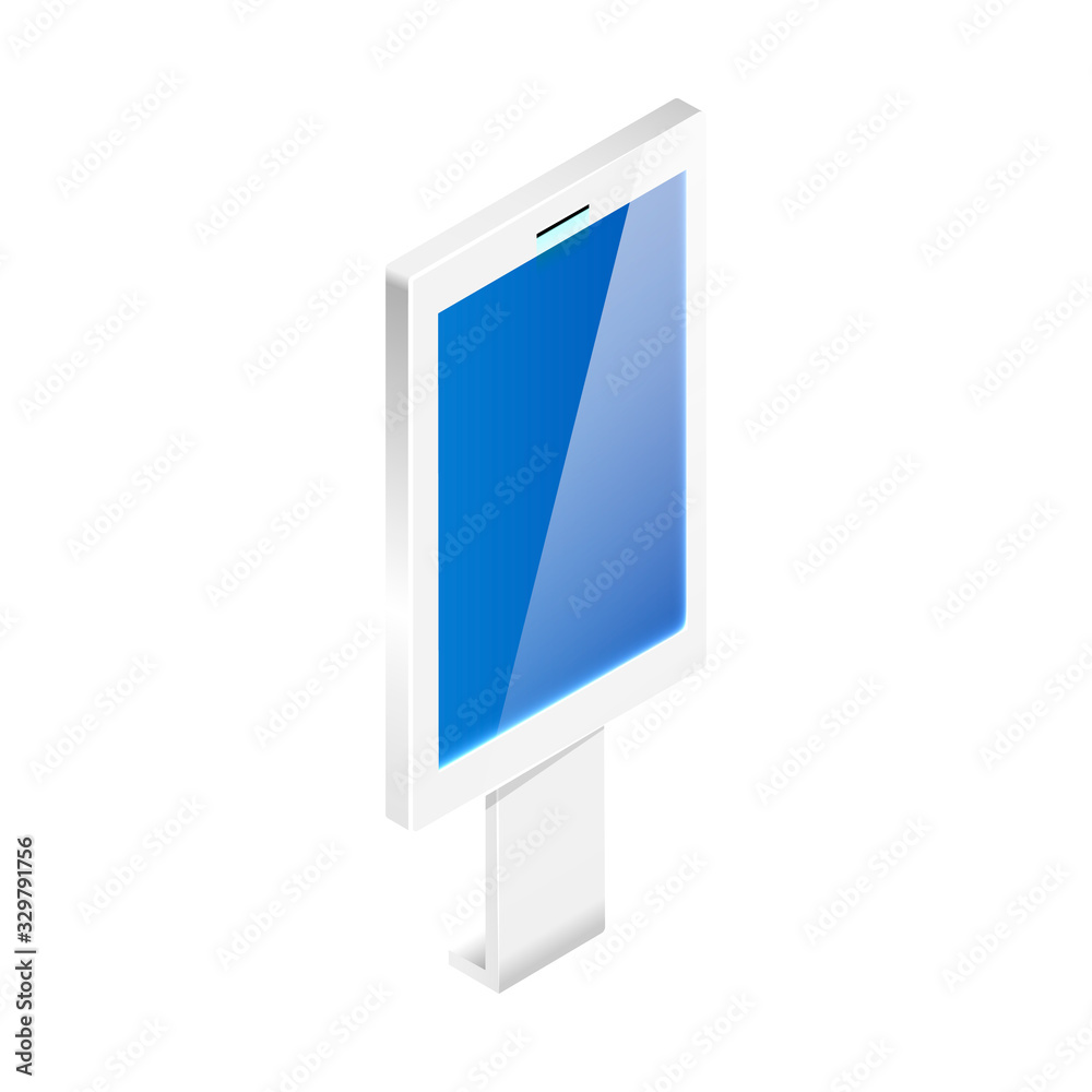 Poster digital signboard with interactive display isometric vector illustration. sensor information kiosk f