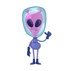 Smiling alien flat cartoon vector illustration. Extraterrestrial, martian showing thumb up. Ready to use 2d character template for commercial, animation, printing design. Isolated comic hero