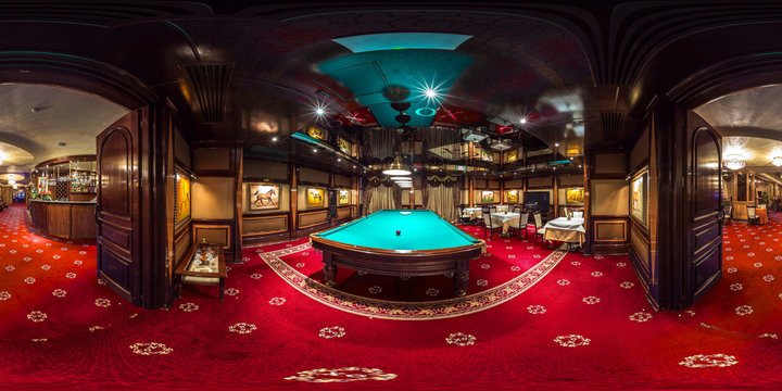 LAS VEGAS, USA - MAY, 2017: full seamless hdri panorama 360 degrees angle view in interior elite luxury vip casino in red style in equirectangular spherical projection. VR content