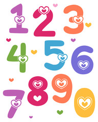 Numbers Hearts Valentines Illustration