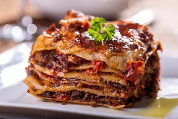 portion of lasagna on a plate
